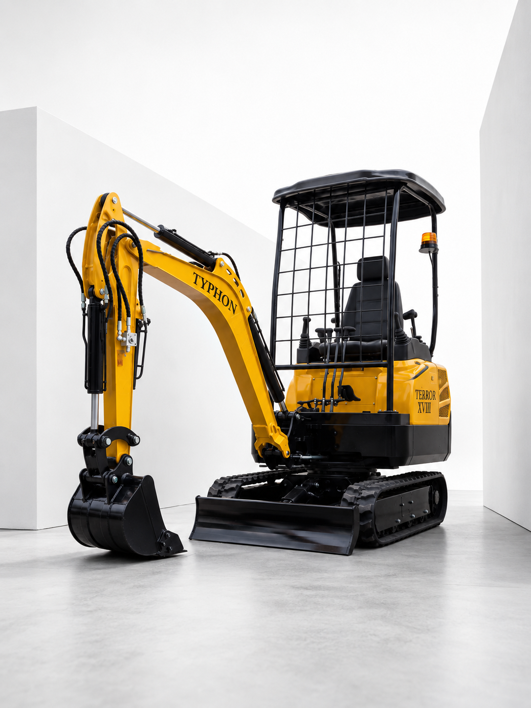 TYPHON TERROR XVIII compact mini excavator operating in a restricted working area